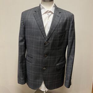 HUGO BOSS Sport Coat 42R 3 Button Gray Windowpane Virgin Wool (see meas)